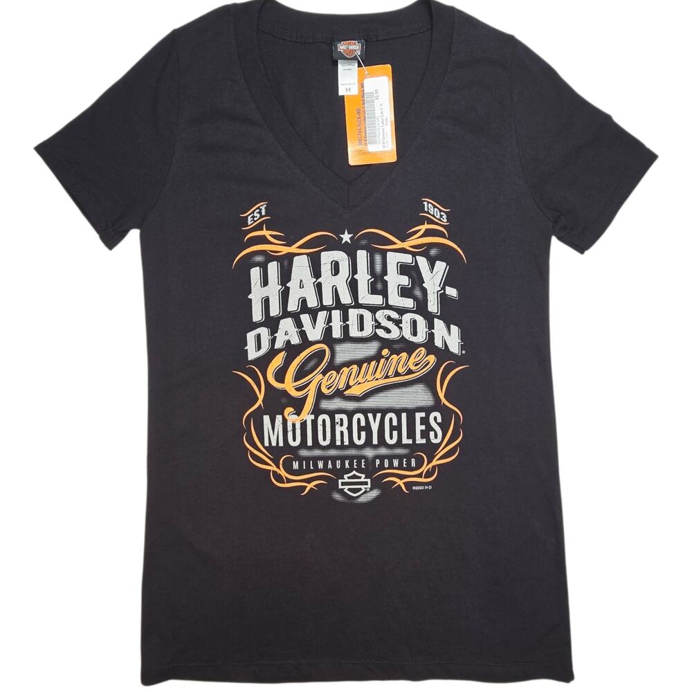 Harley Davidson Women's Medium Black T shirt Milwaukee Power Brandts Wabash New